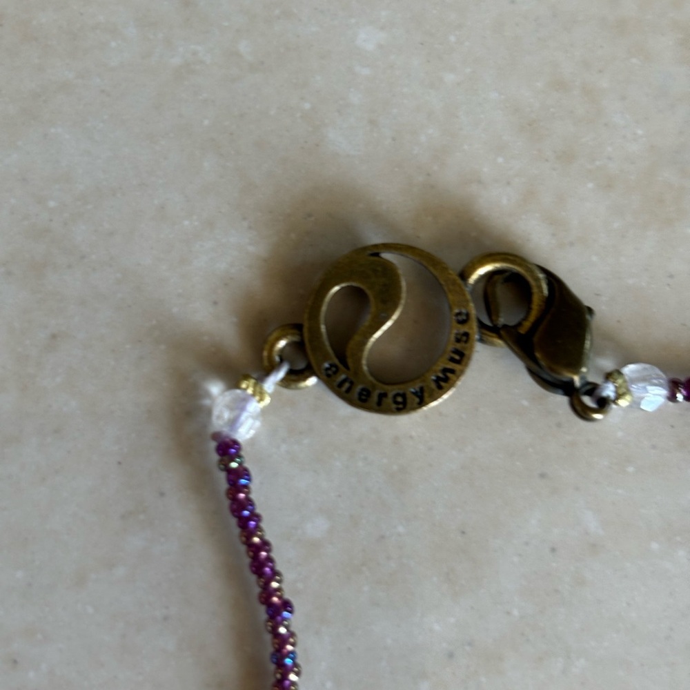 Energy Muse Brass Coin with Purple Beads, Thread and Pendant Stone - Picture 3 of 9